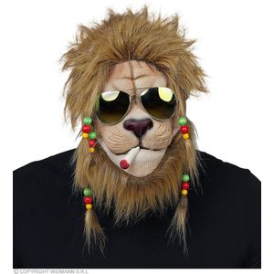 Widmann - Bob Marley & Reggae & Rasta Kostuum - Rasta Leeuw Jamaica Masker Met Zonnebril - Bruin - Carnavalskleding - Verkleedkleding