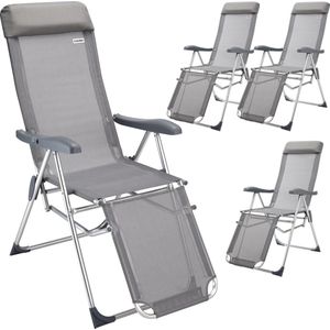 Casaria Tuinstoel 4 Stuks - Hoge Rug 7-voudig Verstelbaar - Grijs