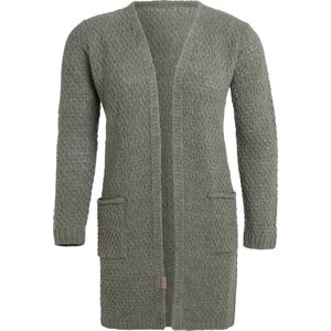 Knit Factory Luna Gebreid Vest Urban Green - Gebreide dames cardigan - Middellang vest reikend tot boven de knie - Groen damesvest gemaakt uit 30% wol en 70% acryl - 40/42 - Met steekzakken