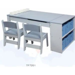 2-in-1 Kinderknutseltafel – Kinderbureau – Tekenbord – Knutseltafel – Speeltafel – Schildersezel – Opbergruimte Met Papierrol – Hout Krasbestendig - Grijs & Blauw