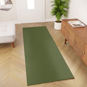 Tapiso Mono Loper Kleed Groen Effen Gang Laagppolig Vloerkleed Maat- 80x100