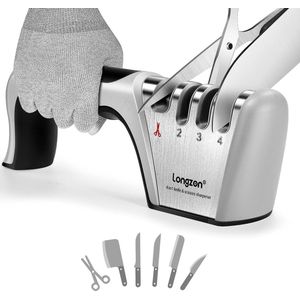 Messen slijper -4 in 1 Proffesioneel Slijper -4 Standen -Verschillende Slijpkoppen voor Scharen en Keukenmessen van Groottes, met Anti-snij Handschoen