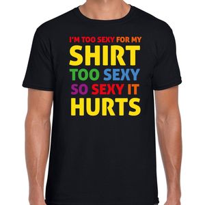 Bellatio Decorations Gay Pride t-shirt met tekst - heren - zwart - Too sexy - LHBTI/LHBTIQ M