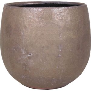 Bloempot/plantenpot schaal van keramiek in een glanzend brons kleur met diameter 15/13 cm en hoogte 12 cm - Binnen gebruik