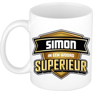 Bellatio Decorations Naam mok Simon - wit - Superieur - keramiek - 300 ml - collega beker - cadeau