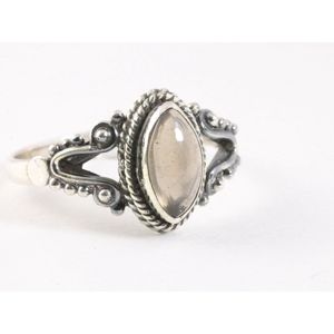 Fijne bewerkte zilveren ring met rookkwarts - maat 16.5