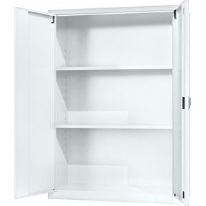 Metalen archiefkast - 130x92x42 cm - Wit - Met slot - draaideurkast, kantoorkast, garagekast - AKP-107 - Povag