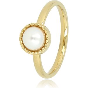 My Bendel - Ring goud met witte parel - Gouden ring met een witte parel en een vintage rand - Met luxe cadeauverpakking