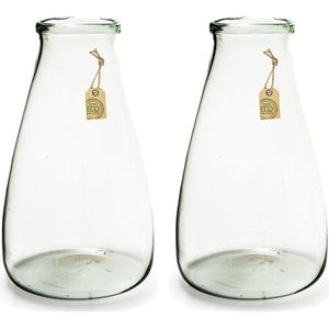 Set van 2x transparante trechter vaas/vazen van eco glas 24 x 40 cm - Gerecycled glas - Woonaccessoires/woondecoraties - Glazen bloemenvaas