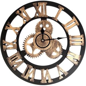 QUVIO Industriële houten wandklok / Romeinse cijfers / Klok / Muurklok / Diameter van 45cm - Bruin en brons