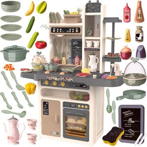 Speelgoed Keuken Set - Kinderkeuken - Inclusief 65 stuks speelgoed Keukengerei - Lichten en Geluiden - Hoogte 93.5 cm - Werkblad op 46 - Accessoires - Koken - Bereiden - Keukentje - Meisjes - Grijs - Cadeau Verjaardag/ Kerst