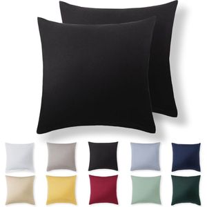 Set van 2 Zwarte Kussenslopen 80 x 80 cm - 100% Jersey Katoen met Ritssluiting - Superzacht en Ademend