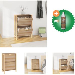 vidaXL Schoenenkast 57-5x33x80 cm bewerkt hout - Schoenenkast - Inclusief Houtreiniger en verfrisser