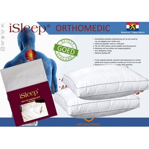 iSleep Orthomedic Hoofdkussen Set - (2 Kussens + 2 iSleep Moltonslopen) - Boxmodel - Anti-nekpijn - Anti-allergie - 50x60x10 cm - Wit