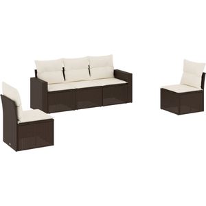 vidaXL - 5-delige - Loungeset - met - kussens - poly - rattan - bruin