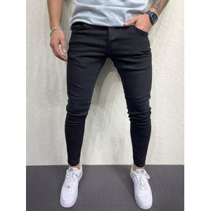 Mannen Stretchy Ripped Skinny Biker Borduurwerk Cartoon Print Jeans Vernietigd Hole Slim Fit Denim Hoge Kwaliteit Hip Hop Zwarte Jeans - W31