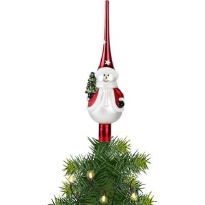 Piek/kerstboom topper - glas - H28 cm - sneeuwpop - Kerstversiering