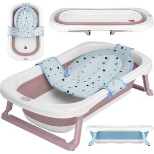 Opvouwbaar babybad met 50 liter volume, inclusief bad-inzet, ergonomisch & compact, stabiel PP & TPE plastic, ruimtebesparend, roze