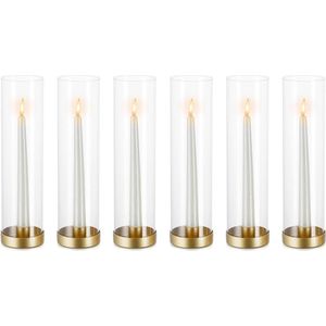 Glazen cilinder kaarsen kandelaar glas: 6 stuks metalen kaarsenhouders staafkaarsen goud 30 cm grote bodemloze cilinder kaarsen windlicht bruiloft party tafel opzetstuk eetkamer decoratie