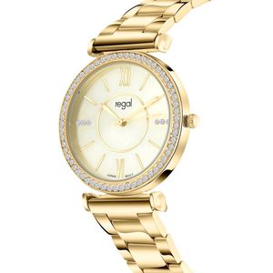 Lucardi Dames Regal cadeauset met gratis goudkleurige armband - Horloge - Staal - Goud - 35 mm