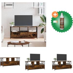 vidaXL Tv-meubel 102x33x45 cm bewerkt hout en ijzer gerookt eikenkleur - Kast - Inclusief Houtreiniger en verfrisser