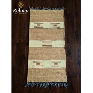 Handgemaakt Kelim vloerkleed 70 cm x 140 cm - Naturel Wol tapijt Kilim Uit Egypte - Handgeweven Loper tapijt - Woonkamer tapijt