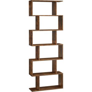 Rootz 6-laags boekenplank - Staande archiefplank - S-stijl boekenkast - Spaanplaatconstructie - Donkerbruine afwerking - 70 cm x 24 cm x 190,5 cm
