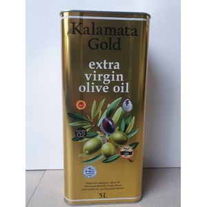 KALAMATA GOLD - Extra Vergine Olijfolie - Blik van 5 liter (5L) - SCHERPE PRIJS - koud geperst (eind 23) - goede kwaliteit (0,7%) - delicaat en mild van smaak, licht fruitig met tint van amandelen