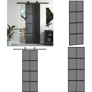 vidaXL Schuifdeur 76x205 cm gehard glas en aluminium zwart - Schuifdeur - Schuifdeuren - Schuurdeur - Schuifdeur Op Rail