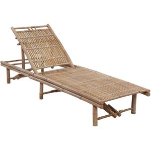 vidaXL Ligbed met kussen - Bamboe - Crème - 200x65x87 cm Bamboeliebad - Lounge Stoel - Tuinset - Buiten Meubilair - Ligbed