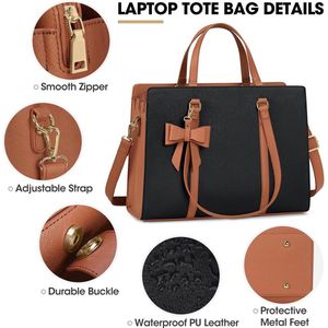 Handtas voor dames, shopper, grote zwarte tas voor dames, laptoptas, 15,6 inch, PU-leer, schoudertas, werktas voor zakelijk, werk, school