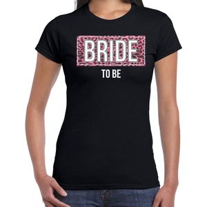 Bride to be t-shirt met panterprint - zwart - dames - vrijgezellenfeest outfit / shirt / kleding M