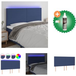 vidaXL Hoofdbord LED 180x5x118/128 cm stof blauw - Bedonderdeel - Inclusief Reiniger