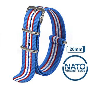 20mm Premium Nato Strap Lichtblauw Rood Wit - Vintage James Bond - Nato Strap collectie - Mannen - Horlogeband - 20 mm bandbreedte voor oa. Seiko Rolex Omega Casio en Citizen