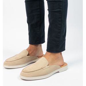 Manfield - Heren - Beige suède slip on loafers - Maat 46