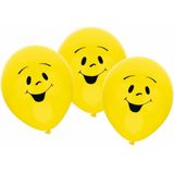 6x stuks gele Party ballonnen smiley emoticons thema - Verjaardag feestartikelen/versiering