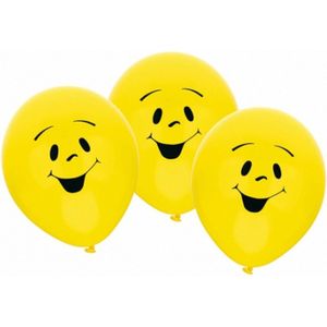 6x stuks gele Party ballonnen smiley emoticons thema - Verjaardag feestartikelen/versiering
