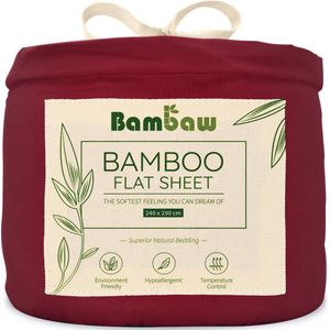 Bamboe Laken | 240cm x 290 | Bourgondy | Bovenlaken 2-Persoons | Ultrazacht plat laken | Luxe Bamboe Beddengoed | Hypoallergeen lakens | Puur Bamboe Viscose Rayon | Ultra-ademende Stof | Bambaw