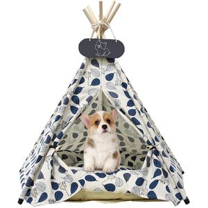 Tipi-tent voor huisdieren Kattentent van katoenlinnen Hondentent Afneembaar en wasbaar Huisdierententen Huizen met kussen Huisdierentent Opklapbaar Meubilair 60 x 60 x 70 cm