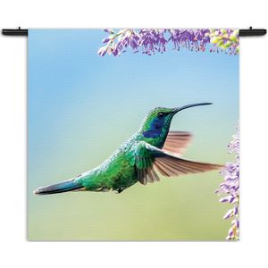 Velours Wandkleed Colibri Onderweg Naar Lavendel Rechthoek Vierkant M (90 X 90 CM) - Wandkleden - Met roedes