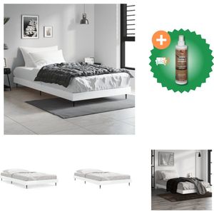 vidaXL Bedframe bewerkt hout hoogglans wit 100x200 cm - Bed - Inclusief Houtreiniger en verfrisser