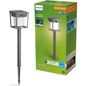 Philips Blaise Sokkellamp - UltraEfficient LED - Solar buitenlamp - Warm, helder licht 3000K - Antraciet - Rechthoekig ontwerp - Bewegingssensor - Zonne-energie - Auto-linkable