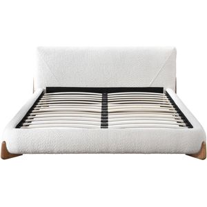 Vente-unique Bed 180 x 200 cm - Boucléstof - Wit en naturel - GAMURA L 213 cm x H 79 cm x D 228 cm