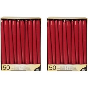 Voordeelverpakking bordeaux rode dinerkaarsen - Gotische kaarsen bordeaux rood 100 stuks 25 cm - Tafel decoratie kaarsen