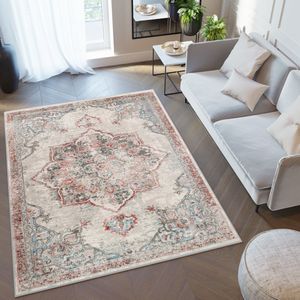 Tapiso Retro Vloerkleed Retro Rood Grijs Lotusbloem Vintage Tapijt Maat- 160x220