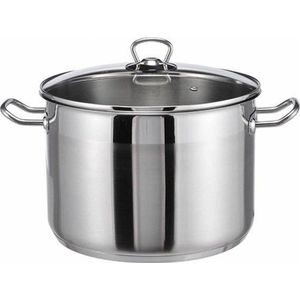 1x RVS Soeppan/pannen 10 liter met glazen deksel - Haushalt pan geschikt voor alle warmtebronnen - Kook/keuken benodigdheden