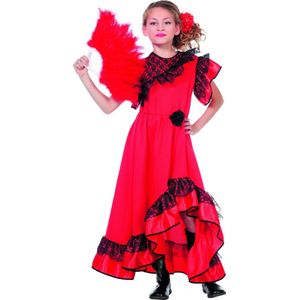 Wilbers & Wilbers - Spaans & Mexicaans Kostuum - Rode Flamenco Jurk Spaanse Senorita Carmen Meisje - Rood - Maat 164 - Carnavalskleding - Verkleedkleding
