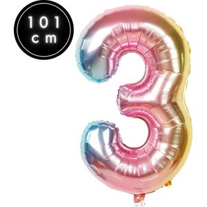 Fienosa Cijfer Ballonnen nummer 3 - Regenboog - 101 cm - XL Groot - Helium Ballon- Verjaardag Ballon - Verjaardag Versiering - Verjaardag Decoratie