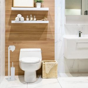 Toiletrolhouder en wc borstel set staand modern design - 72 x 20 x 20 cm wit toiletbutler