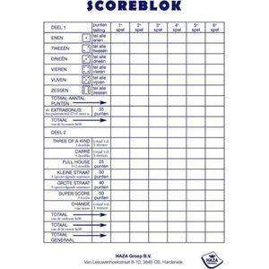Haza Scoreblok Yahtzee - 2x Scoreblokken met 250 vellen - Familiespellen en dobbelspelletjes
